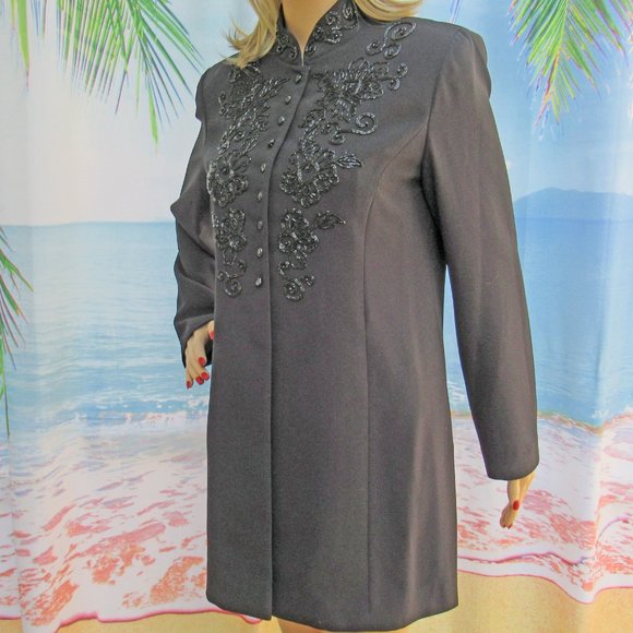 Liz Claiborne Night tunic length beaded top blazer, 36 bust, Polyester, Lined - Picture 14 of 14